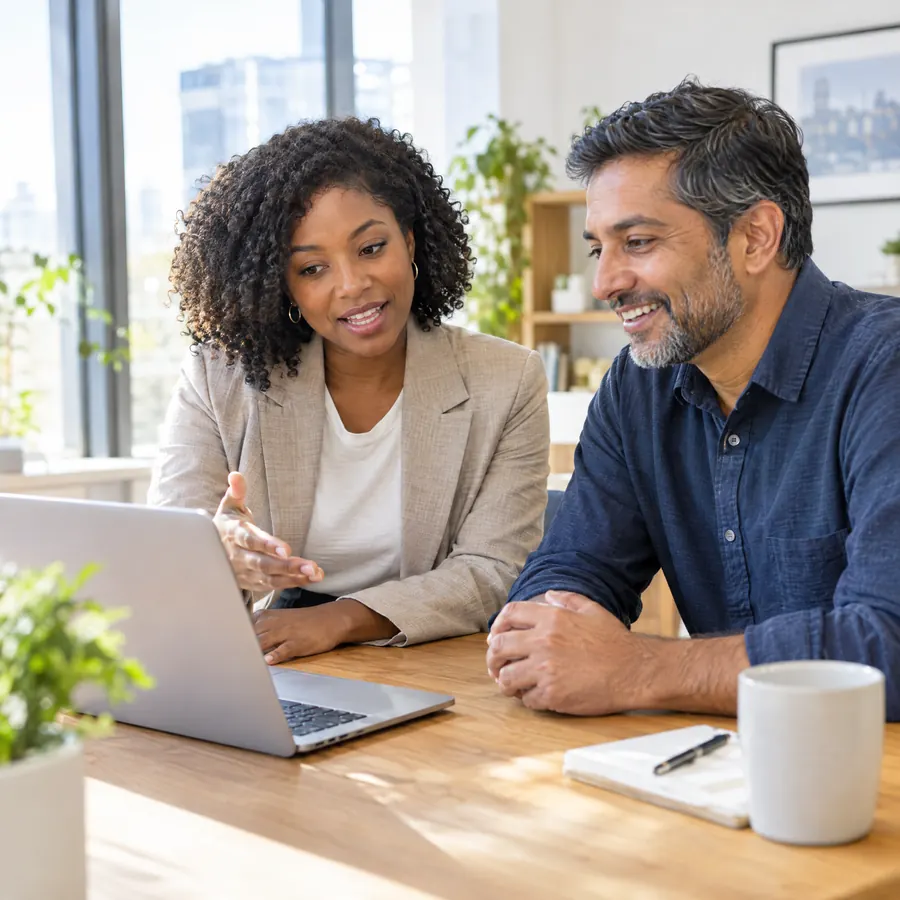 Strategist walking a business owner through a growth plan