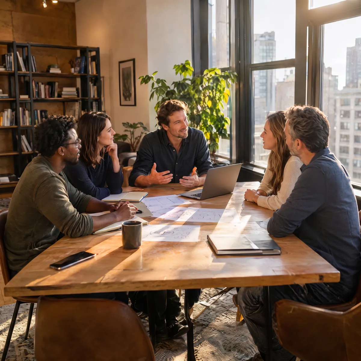 TRIGGERICON growth strategists advising a business owner and her partner around a table in a bright office